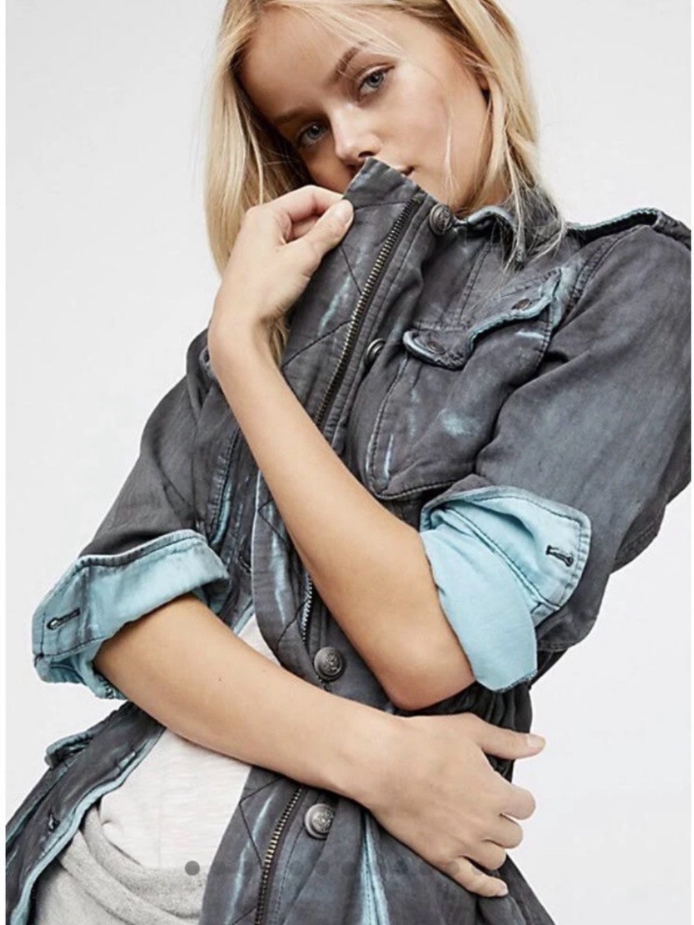 Free People Washed Gray Jean Jacket with Light Blue Lining